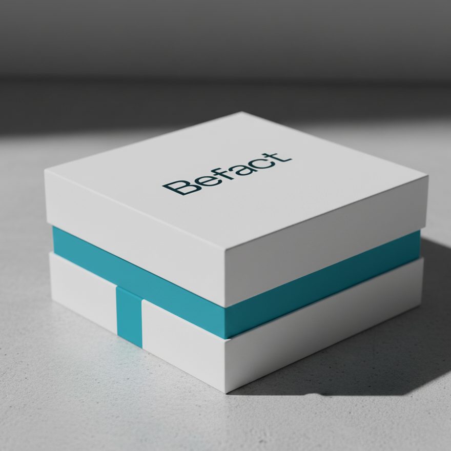 Caja Befact blanca con banda turquesa